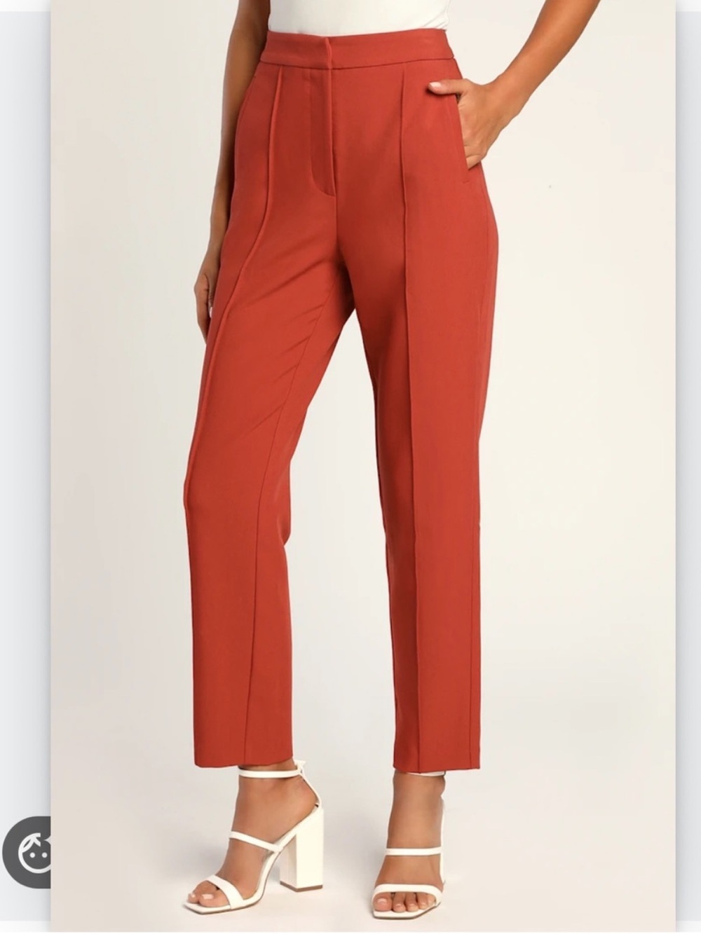 Lulus Rust Red High Rise Tapered Ankle Trouser Pants Pockets S NWT